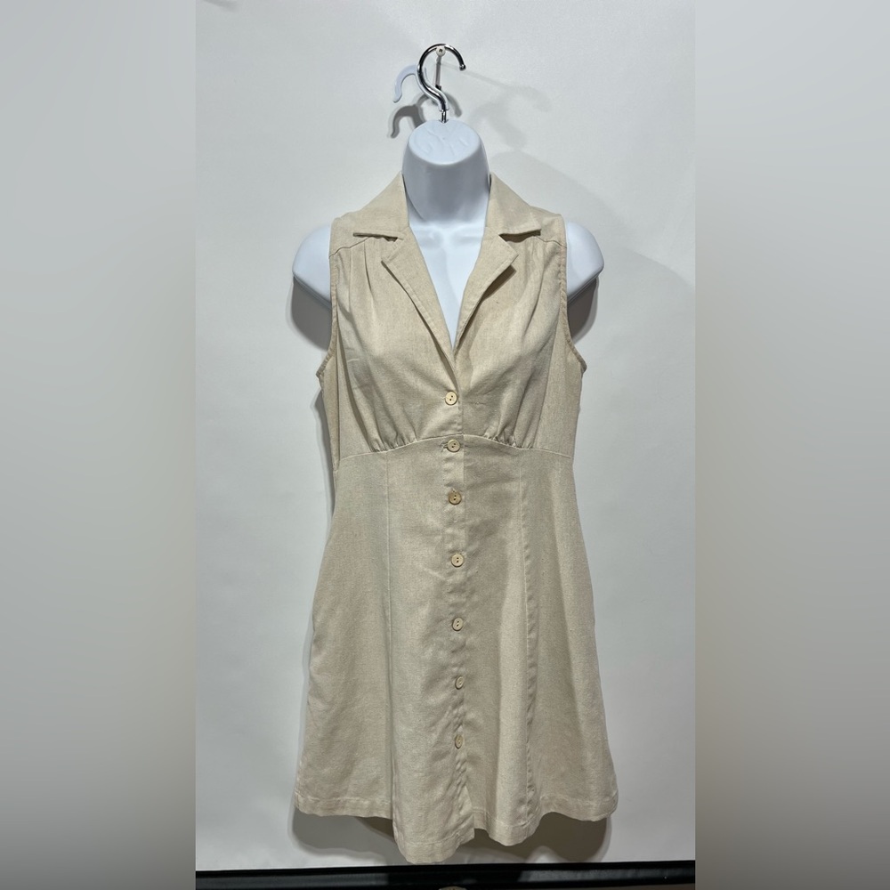 Quiet Storm Tan Sleeveless‎ Mini Dress With Pockets Women’s Size Medium